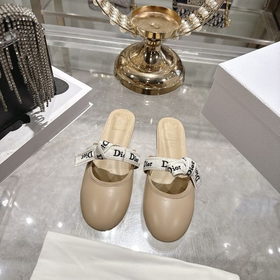 Christian Dior Embroidered Bow Flat Mule Slippers Comfortable Footwear