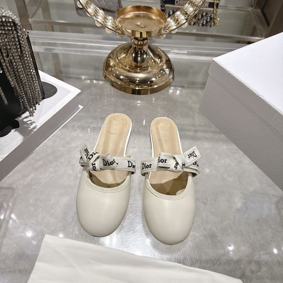 Christian Dior Embroidered Bow Flat Mule Slippers Comfortable Footwear
