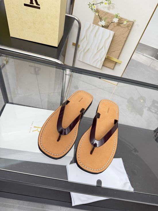 The Row Minimalist Genuine Leather Flip Flops