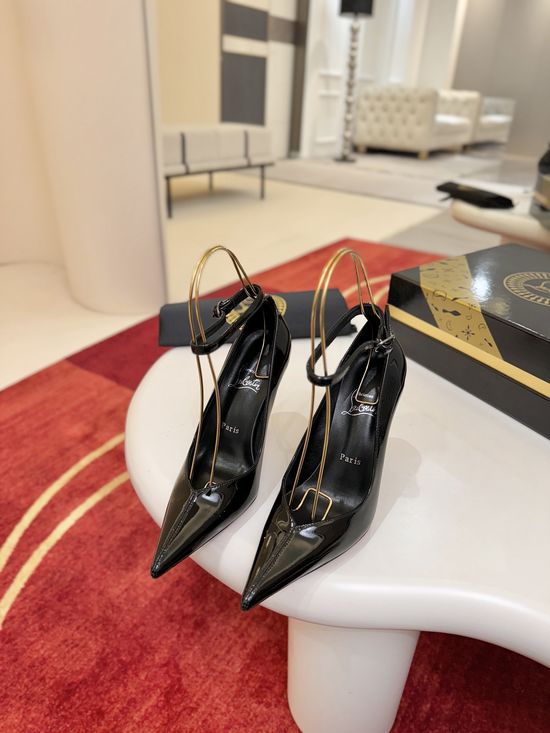 Christian Louboutine Patent Leather Pointed Toe Ankle Strap High Heel Shoes