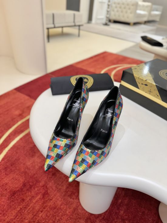Christian Louboutine Sequin Pointed Toe High Heel Padded Insole Dress Shoes