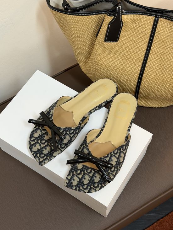 Christian Dior Bow Detail Flat Slip On Casual Slide Sandals