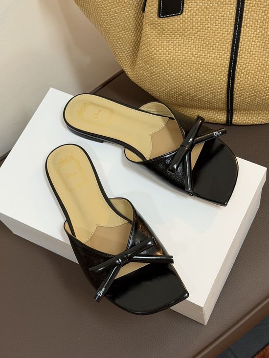 Christian Dior Bow Detail Flat Slip On Casual Slide Sandals