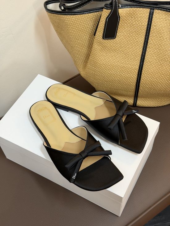Christian Dior Bow Detail Flat Slip On Casual Slide Sandals