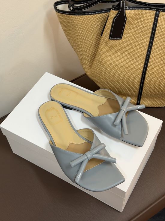 Christian Dior Bow Detail Flat Slip On Casual Slide Sandals