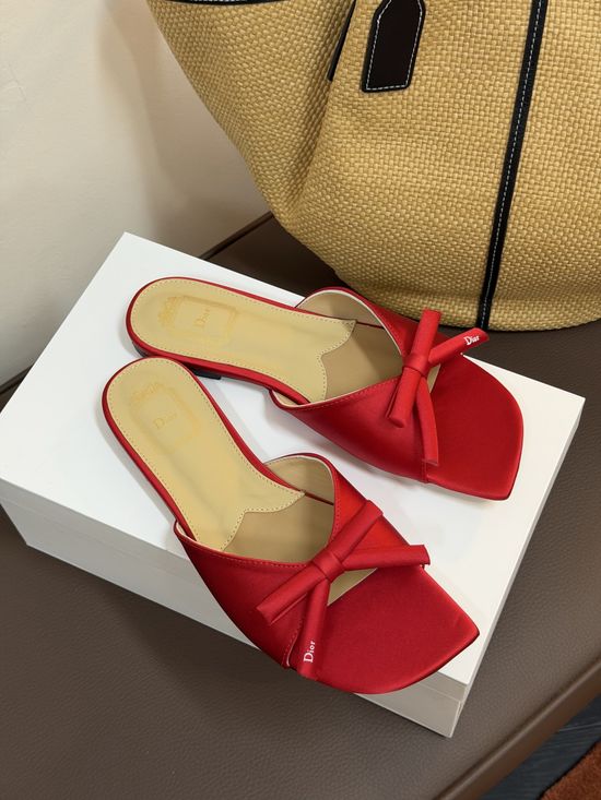Christian Dior Bow Detail Flat Slip On Casual Slide Sandals