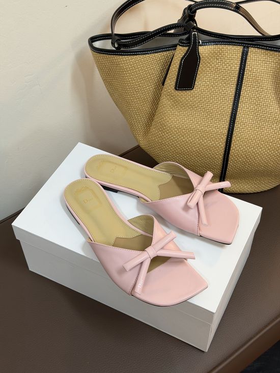 Christian Dior Bow Detail Flat Slip On Casual Slide Sandals