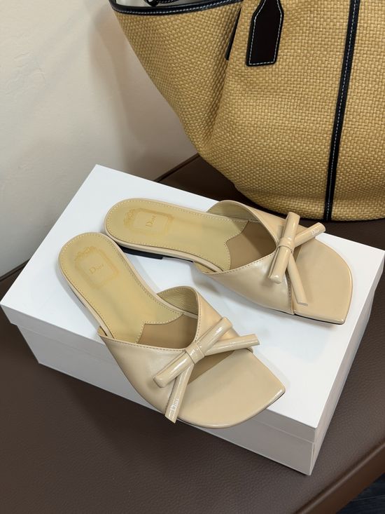 Christian Dior Bow Detail Flat Slip On Casual Slide Sandals