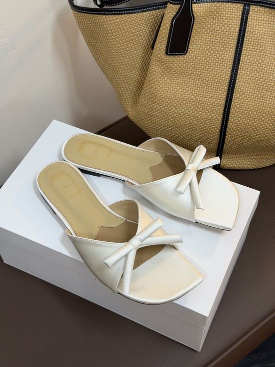 Christian Dior Bow Detail Flat Slip On Casual Slide Sandals