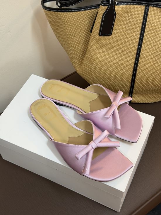 Christian Dior Bow Detail Flat Slip On Casual Slide Sandals