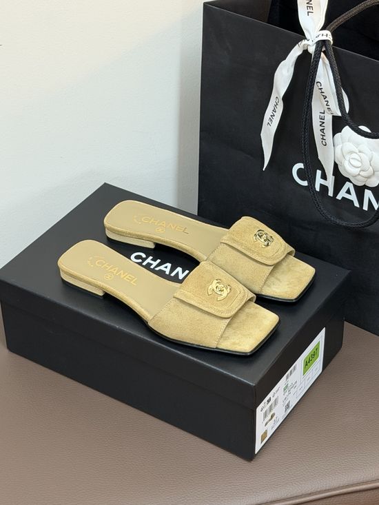 Chanel Lambskin Square Toe Slip On Slide Sandals