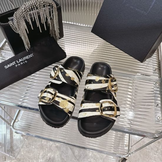 Yves Saint Laurent Animal Print Calf Hair Slides Soft Lining Comfort Sole