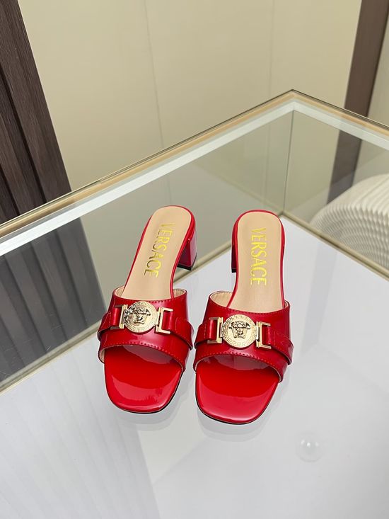 Versace Cowhide Chunky Heel Mules Comfortable Casual Footwear