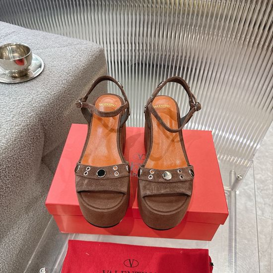 Valentino Open Toe Mid Heel Sandals Elegant Premium Leather Non Slip Sole